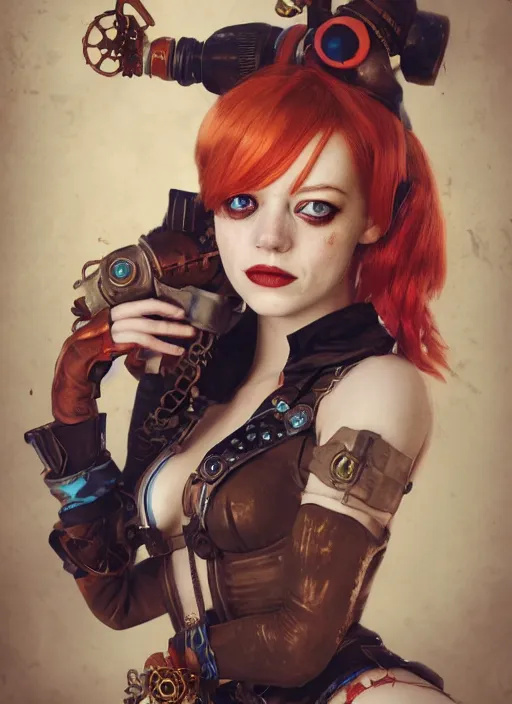 Prompt: underwater steampunk portrait of emma stone as harley quinn, hyper detailed, digital art, trending in artstation, cinematic lighting, studio quality, smooth render, unreal engine 5 rendered, octane rendered, art style by klimt and nixeu and ian sprigger and wlop and krenz cushart.