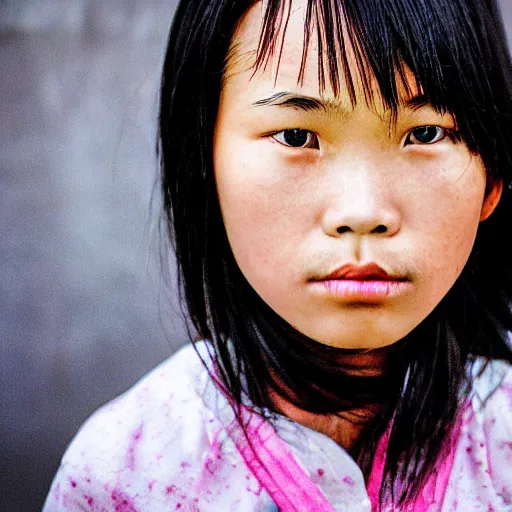 Prompt: portrait of 13-year old Vietnamese girl with defiant look