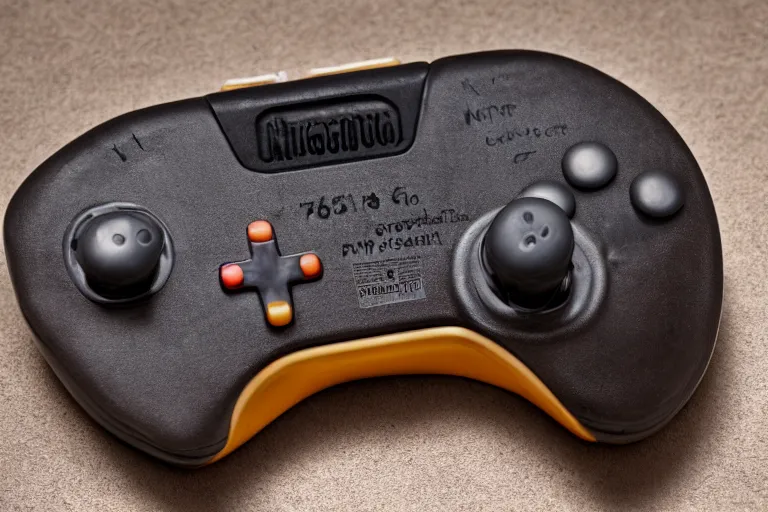 Image similar to closeup potrait of nintendo 64 controller on a table , photograph, natural light, sharp, detailed face, magazine, press, photo, Steve McCurry, David Lazar, Canon, Nikon, focus