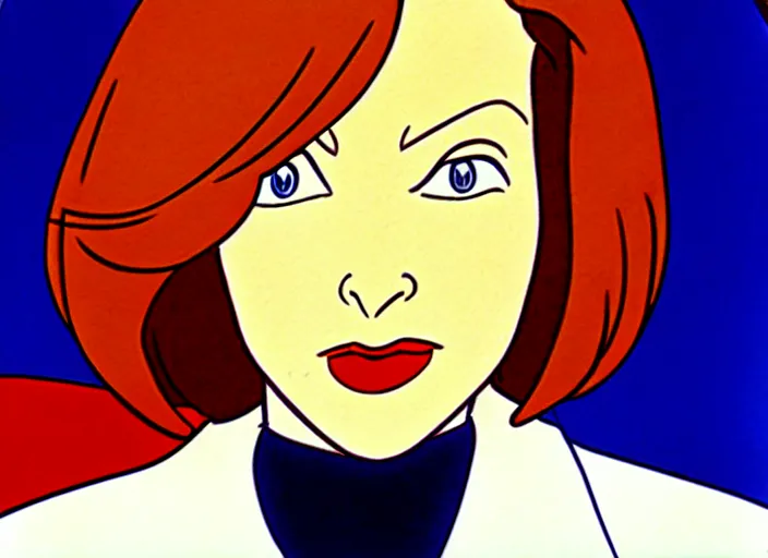 Image similar to an animation cel of dana scully, in the style of netflix animation, toei animation, filmation animation, traditional animation, sharp detail, 1 9 8 8