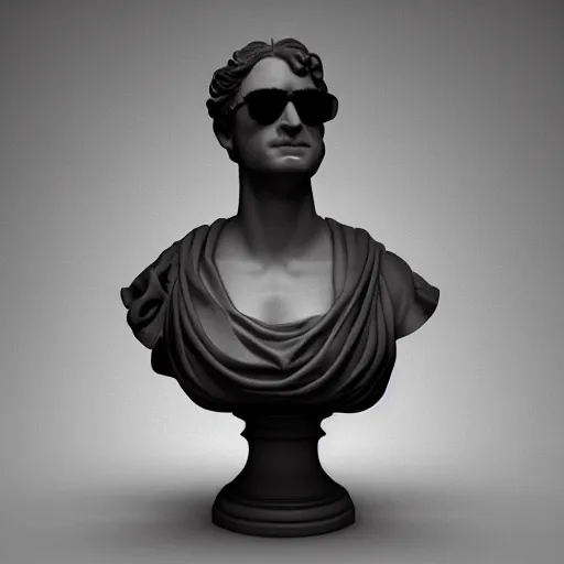 Prompt: renaissance statue bust, with neon glowing glasses, 3 d model, octane rendered, unreal engine
