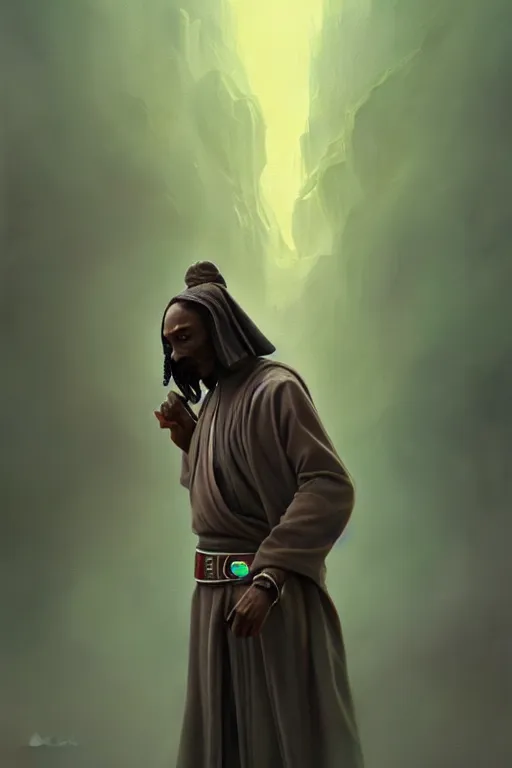 Image similar to breathtaking detailed concept art painting of a jedi snoop dogg, by hsiao - ron cheng, bizarre compositions, exquisite detail, extremely moody lighting, 8 k