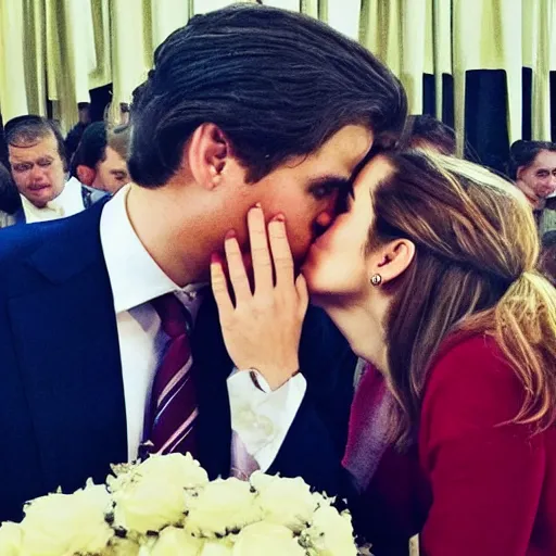 Image similar to emma watson kissing putin, award winning photography, cinematic, 50 mm, trending on Twitter