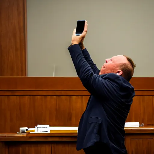 Image similar to Alex Jones desperately reaching for his out of reach phone in the courtroom, [EOS 5DS R, ISO100, f/8, 1/125, 84mm, RAW, sharpen, unblur]