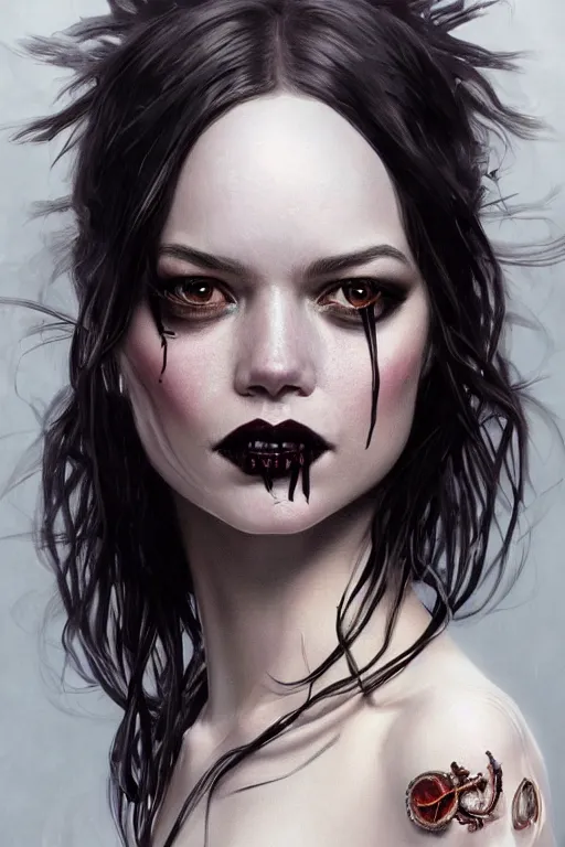 Image similar to ultra realistic illustration, zoe kravitz, emma stone hybrid as the gothic vampire queen, intricate, elegant, highly detailed, digital painting, artstation, concept art, smooth, sharp focus, illustration, art by artgerm and greg rutkowski and alphonse mucha