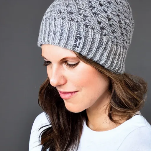 a grey knit beanie with a zig-zag brim, like a crown | Stable Diffusion ...