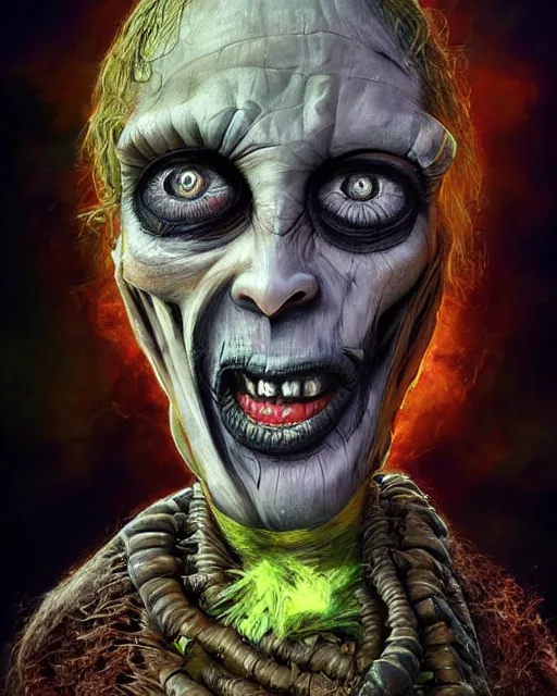 Image similar to halloween mummy theme surrealist art in the styles of igor morski, jim warren, and a tim burton film, intricate, hyperrealistic, accurate facial details, profile picture with chromakey background, volumetric lighting