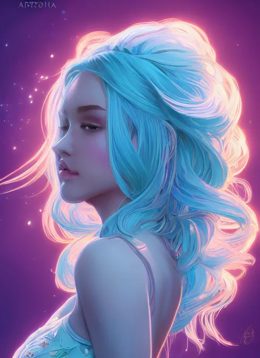 Prompt: beautiful girl with long turqoise hair, cute, intricate, highly detailed, digital painting, trending on artstation, concept art, smooth, sharp focus, backlit, rim light, vivid colors, illustration, unreal engine 5, 8 k, art by rossdraws and alphonse mucha