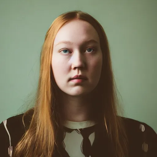 Image similar to a masterpiece portrait photo of a beautiful young woman who looks like julia jacklin, symmetrical face, random background scene