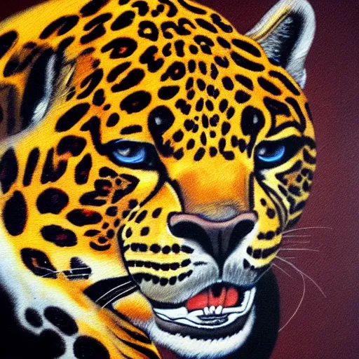 Image similar to a jaguar velvet painting, kitcsh inspired by edgar leetag, paint on black velvet canvas, american velvet painting, veveltaria