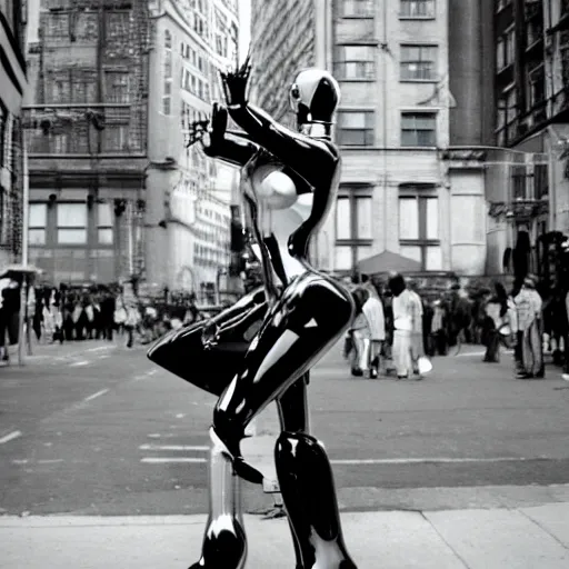 Prompt: sexy robot lady dancing, real photo, kodak film