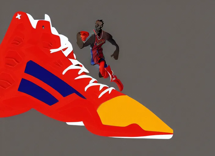 Prompt: basketball sneakers concept of beta ray bill, trending on artstation, smooth, sharp focus