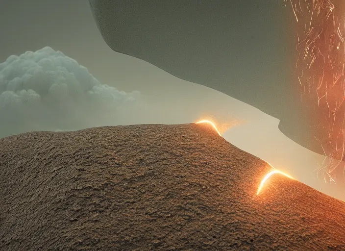 Image similar to a tsunami being hit by a meteorite. Rendered in octane. Scanline. Realflow. Houdini.