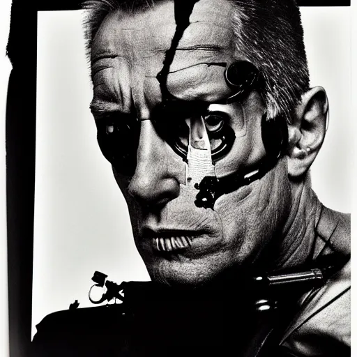 Image similar to the terminator, irving penn portrait, large format black and white photography