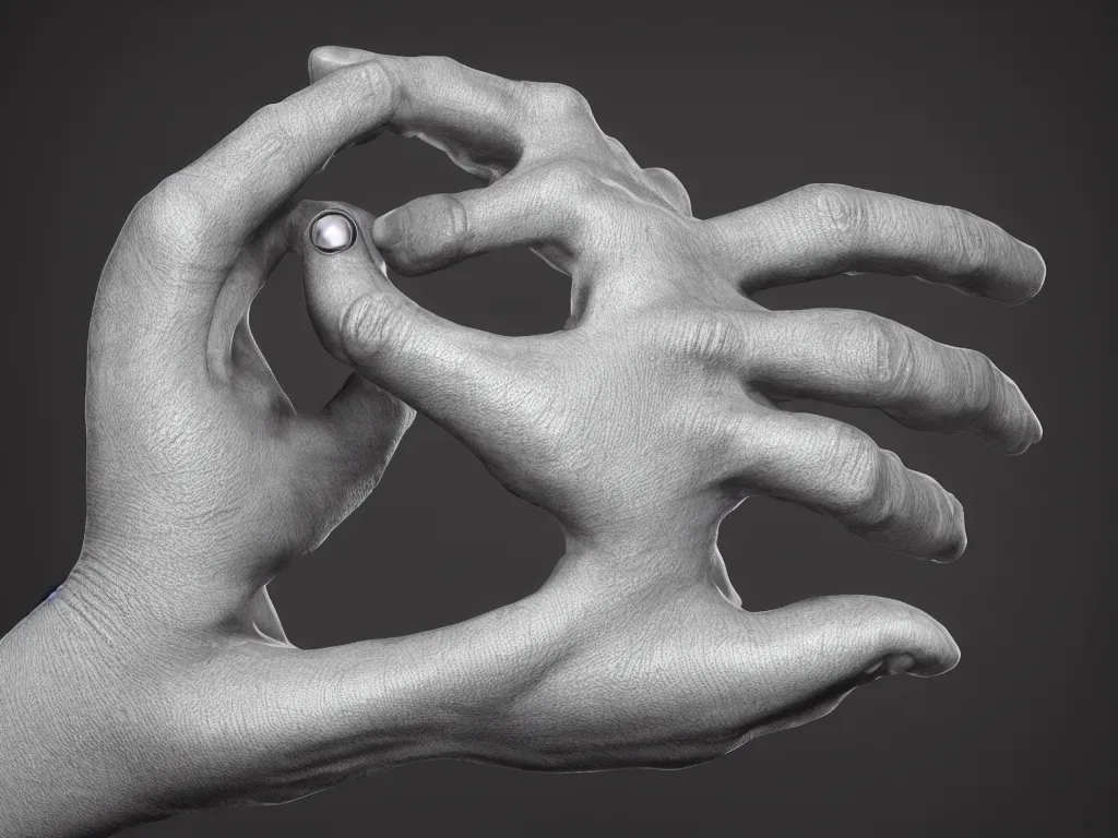 Prompt: a photorealistic hand with a hole through the palm, hdri octane render