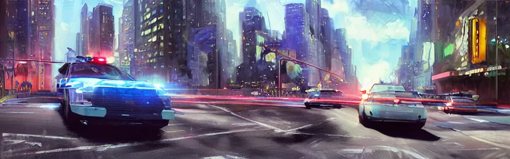 Prompt: a police car speeding down a new york road with sirens on. epic cinematic hyperrealism masterpiece. realistic poster with shaded lighting by craig mallismo, artgerm, jeremy lipkin and michael garmash, unreal engine, radiant light, detailed and complex environment, digital art, art station trends, detailed faces, detailed eyes, vibrant colors