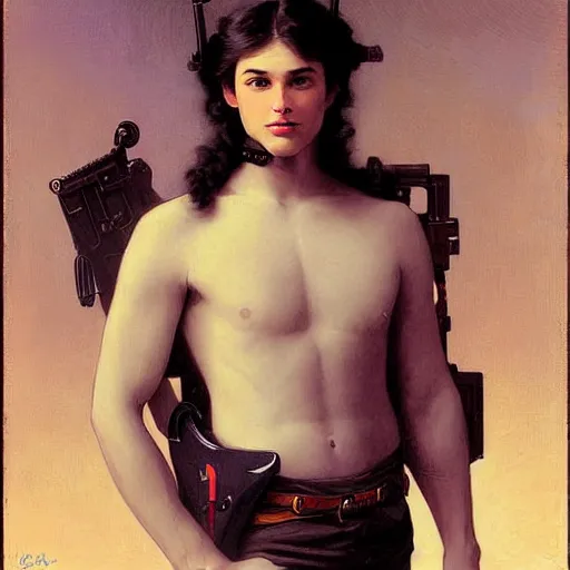 Image similar to a vintage portrait painting of a fantasy male gunslinger, art by tristan eaton and artgerm and william - adolphe bouguereau