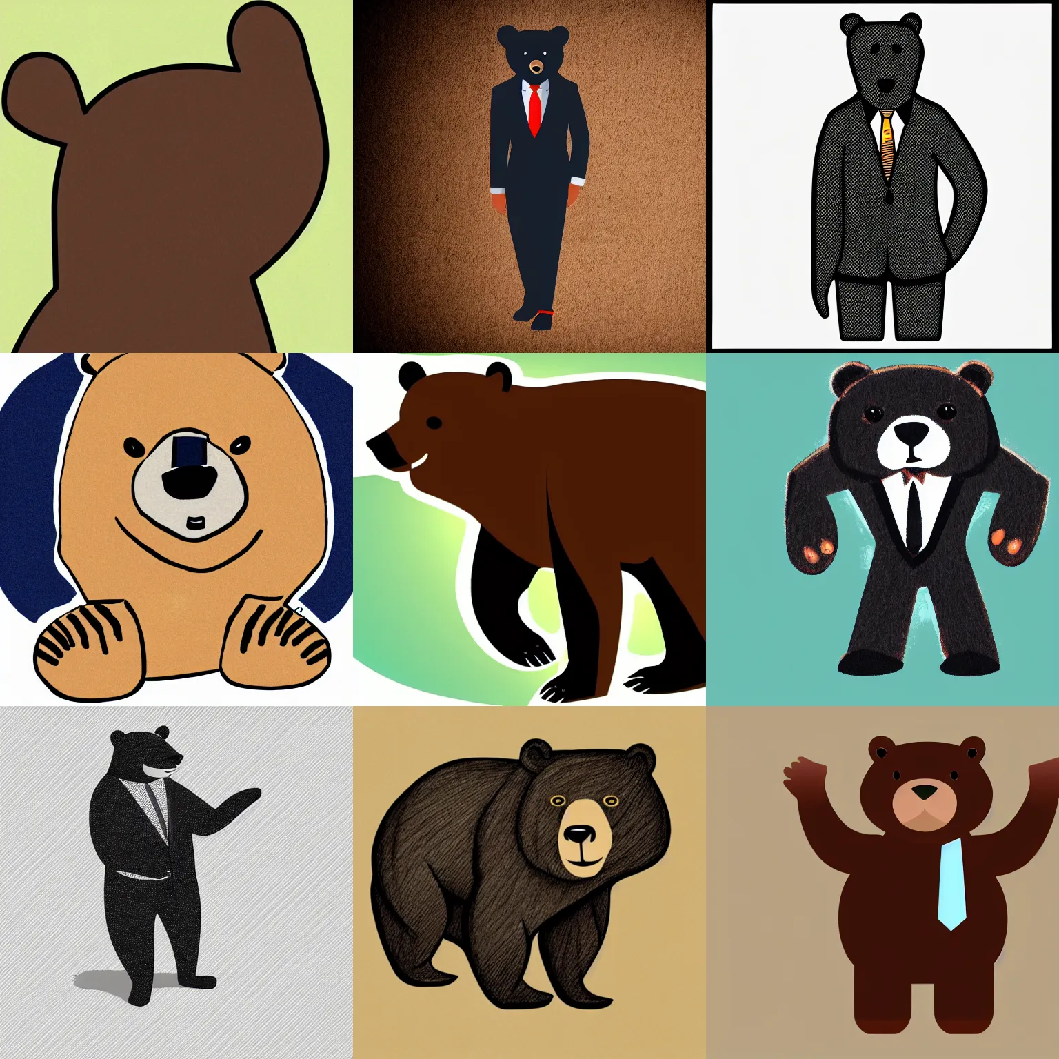 Prompt: illustration of a bear in a business suit
