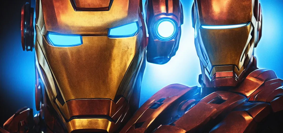 Image similar to steampunk Iron Man , details, smooth, sharp focus, illustration, realistic, cinematic, artstation, award winning, rgb, ethereal blue lighting, 8K,