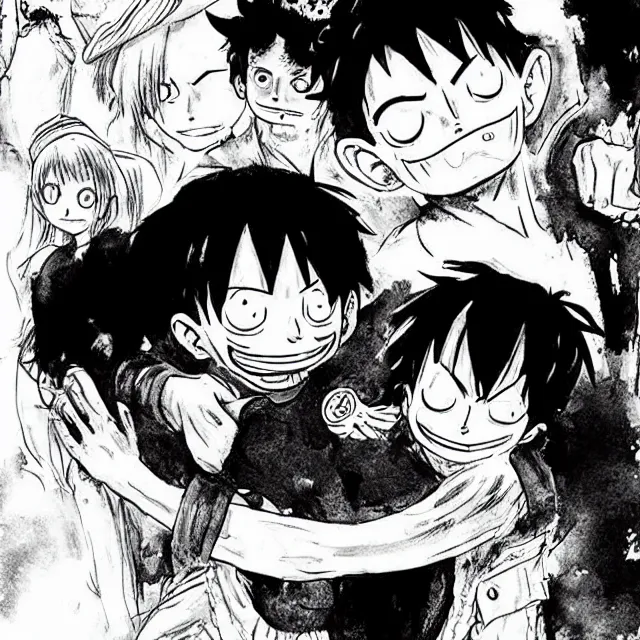 Image similar to [ luffy mustache ] ( black and white )