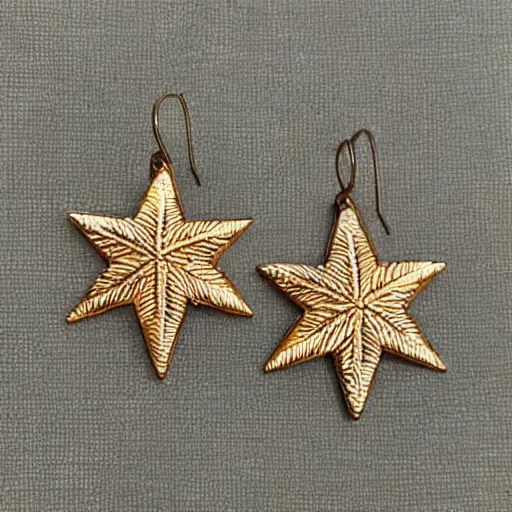 Prompt: bronze star shaped stone embroidered earrings, ultra realistic, clean,