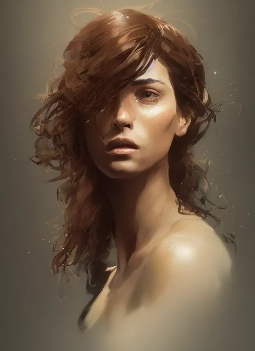 Image similar to portrait of a latin young woman, curlybrown hair and, wearing round thin, she has a big, round jawline, dramatic lighting, illustration by greg rutkowski, yoji shinkawa, 4 k, digital art, concept art, trending on artstation