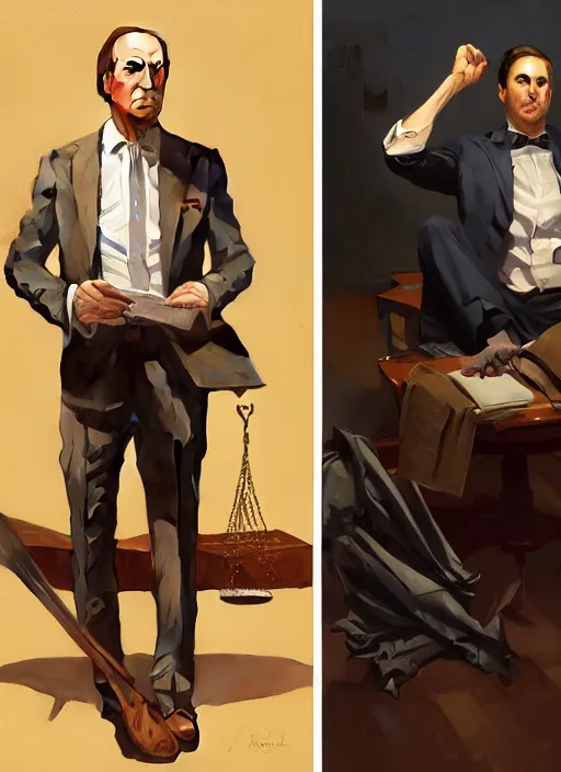 Image similar to portrait of saul goodman, lawyer clothing, painting by sargent and leyendecker, asymmetrical, intricate, elegant, matte painting, illustration,, by rhads, by greg rutkowski, by greg tocchini, by james gilleard, by joe fenton