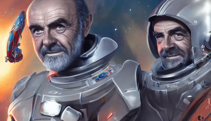 Image similar to Digital painting of Sean Connery as space commander, hyperdetailed, artstation, cgsociety, 8k