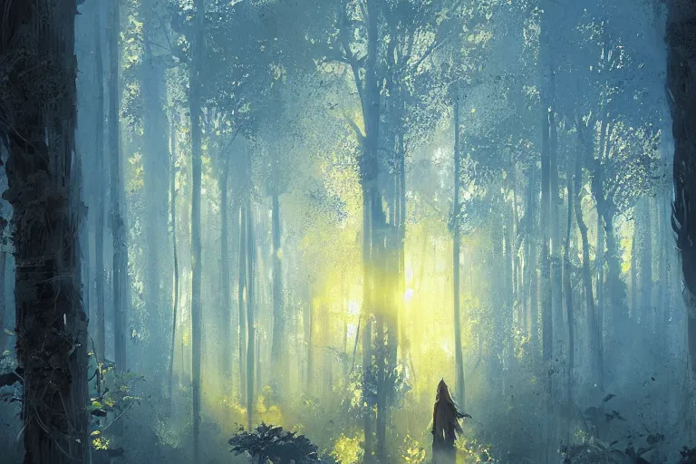 Prompt: forest of blue spaghetti under a yellow sky, by greg rutkowski