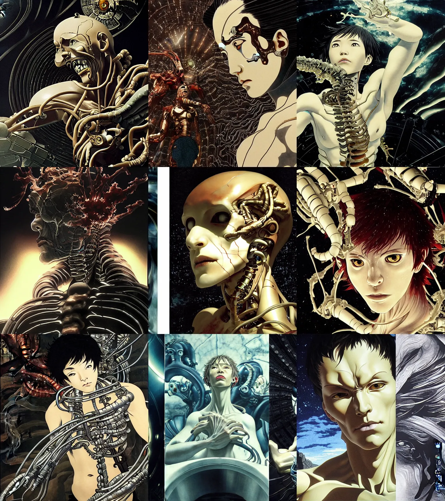 Prompt: still frame from Prometheus movie by Makoto Aida, cyborg with surreal fantasy guts by neri oxmn painted by Caravaggio and by Hisashi Tenmyouya by Fuyuko Matsui by Makoto Aida by Yasunari Ikenaga by Takato Yamamoto