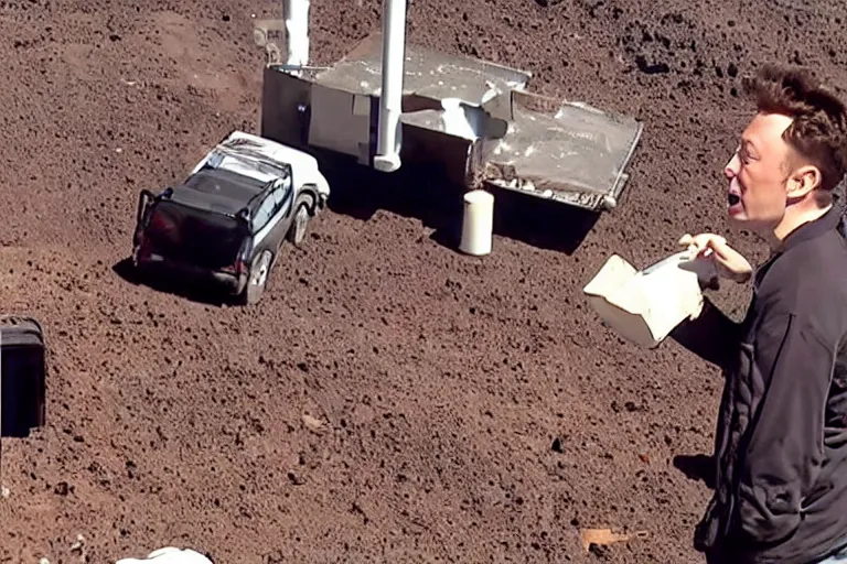 Prompt: CCTV Footage elon musk eating dirt