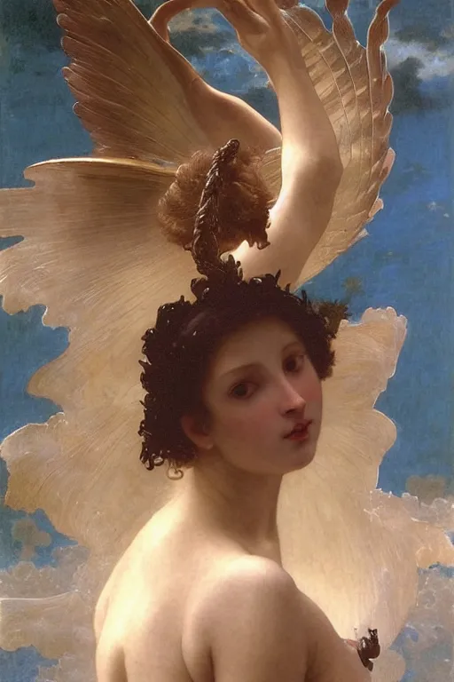 Prompt: hyperrealist highly detailed english medieval portrait of high fashion archangel swimming in black giant ferrofluid liquid ocean, Art by William Adolphe Bouguereau,, Art by William Adolphe Bouguereau,, by Annie Swynnerton and Tino Rodriguez and Maxfield Parrish, elaborately costumed, rich color, dramatic cinematic lighting, extremely detailed, radiating atomic neon corals, concept art pascal blanche dramatic studio lighting 8k wide angle shallow depth of field, Art by William Adolphe Bouguereau, extreme detailed and hyperrealistic