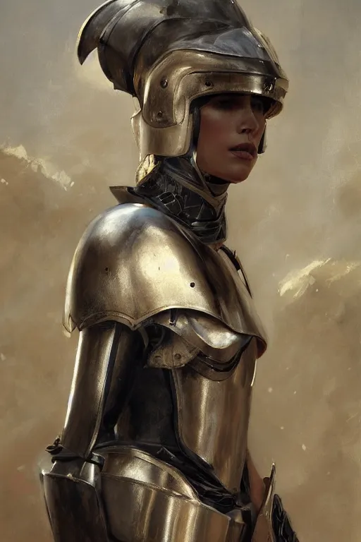 Image similar to an upper body portrait of a female knight, oil painting, by Fernanda Suarez and and Edgar Maxence and greg rutkowski and julie bell