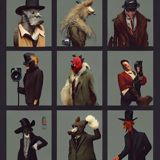 Image similar to Sherlock Detective Anthropomorphic furry fashion vogue Vulture man man wearing a Buzzard costume wearing a hobo costume ripped physique gerald brom bastien grivet greg rutkowski norman rockwell portrait face head beak eyes