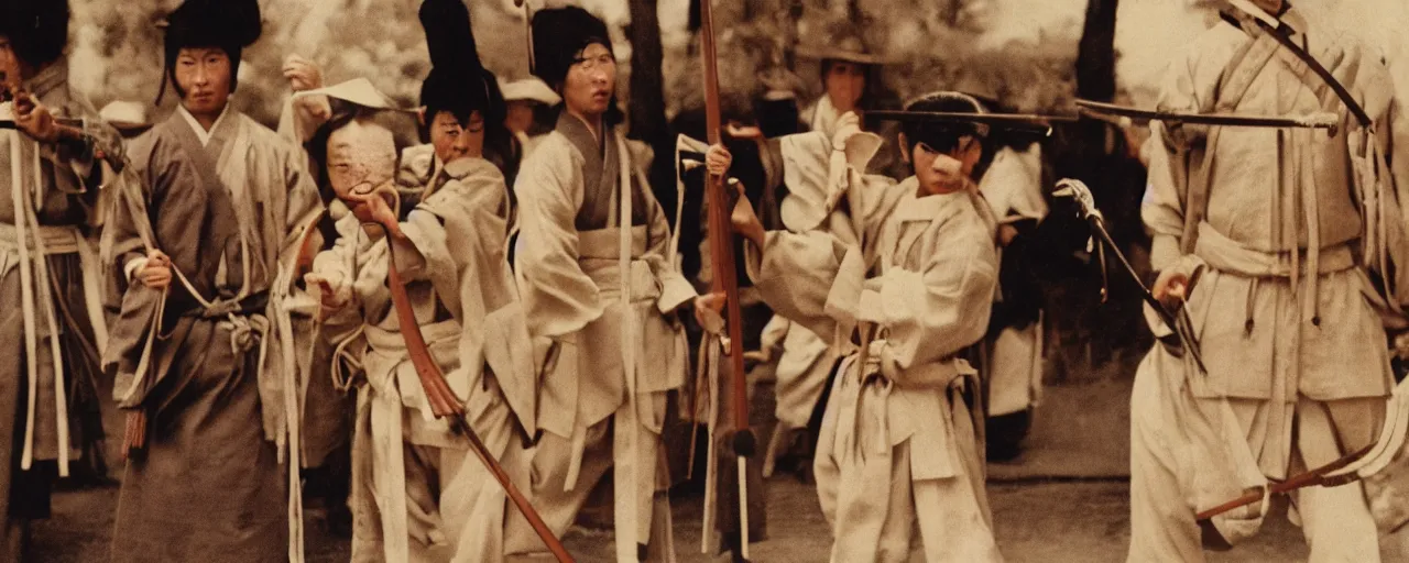 Image similar to 1 8 0 0 s japanese samurai with swords made of! spaghetti!, ultra - realistic faces, fine detail, canon 5 0 mm, wes anderson, kodachrome, retro