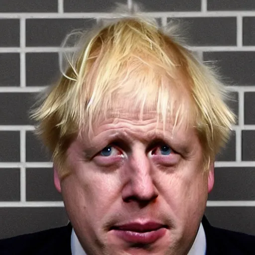 Image similar to Boris Johnson crying on his knees in a jail cell