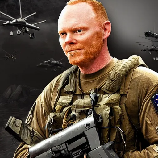 Prompt: Bill Burr as a navy SEAL, high resolution fantasy concept art, realistic, intricate details, soft lighting