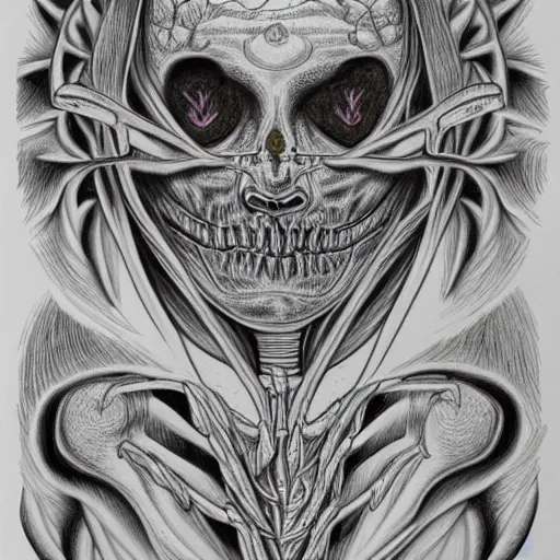 Prompt: anatomical drawing in the style of alex grey