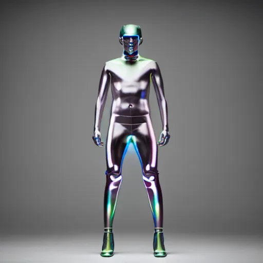 Prompt: an holographic athletic male android, photographed by erwin olaf