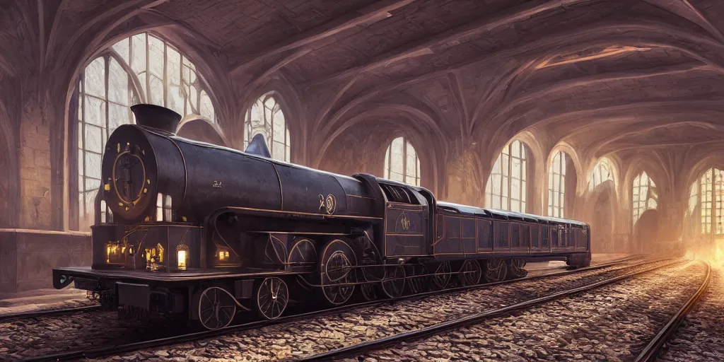 Prompt: mysterious painting of Hogwarts train, immaculate scale, hyper-realistic, Unreal Engine, Octane Render, digital art, trending on Artstation, 8k, detailed, atmospheric, immaculate