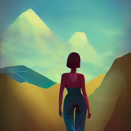 Image similar to photo of woman outside inspired by lois van baarle, background mountains, 8 k