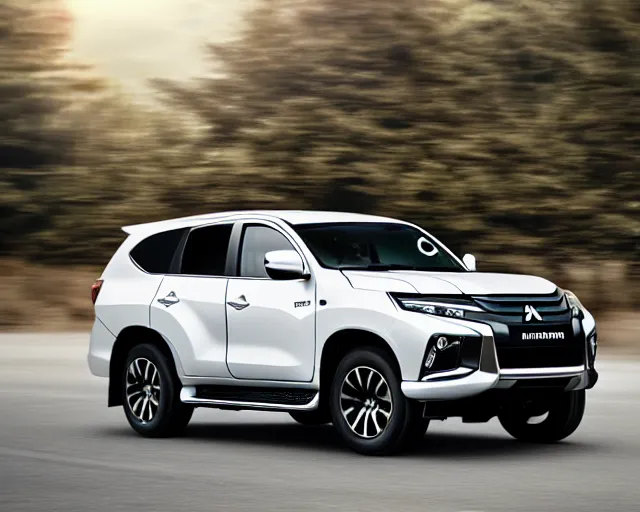 Image similar to Black 2016 Mitsubishi Pajero Sports, driving besides a White Honda Civic Hatchback Sports 2018, Promotional Photography, Professional, 4k photo