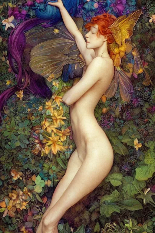 Image similar to a beautiful faerie, golden ratio, detailed, rainbowshift, by jean - baptiste monge, maxfield parrish, artgerm