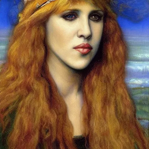 Image similar to amazing preraphaelite painting of stevie nicks in her youth