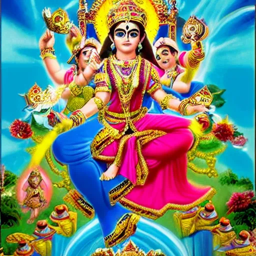 Image similar to supermario as durga hindu god with many arms sprawled out behind her,