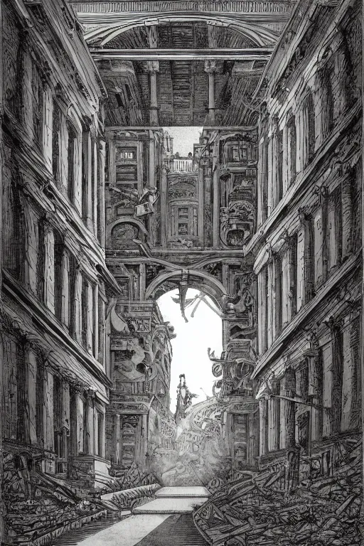 Image similar to portal to a baroque city in a parallel universe; by François Schuiten, by Giovanni Battista Piranesi, by Pendleton Ward