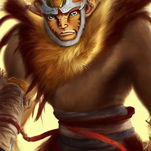 Prompt: portrait of Sun Wukong in the style of The Last Airbender, digital art, highly detailed, concept art, intricate, sharp focus, Trending on Artstation HQ, deviantart, unreal engine 5, 4K UHD image