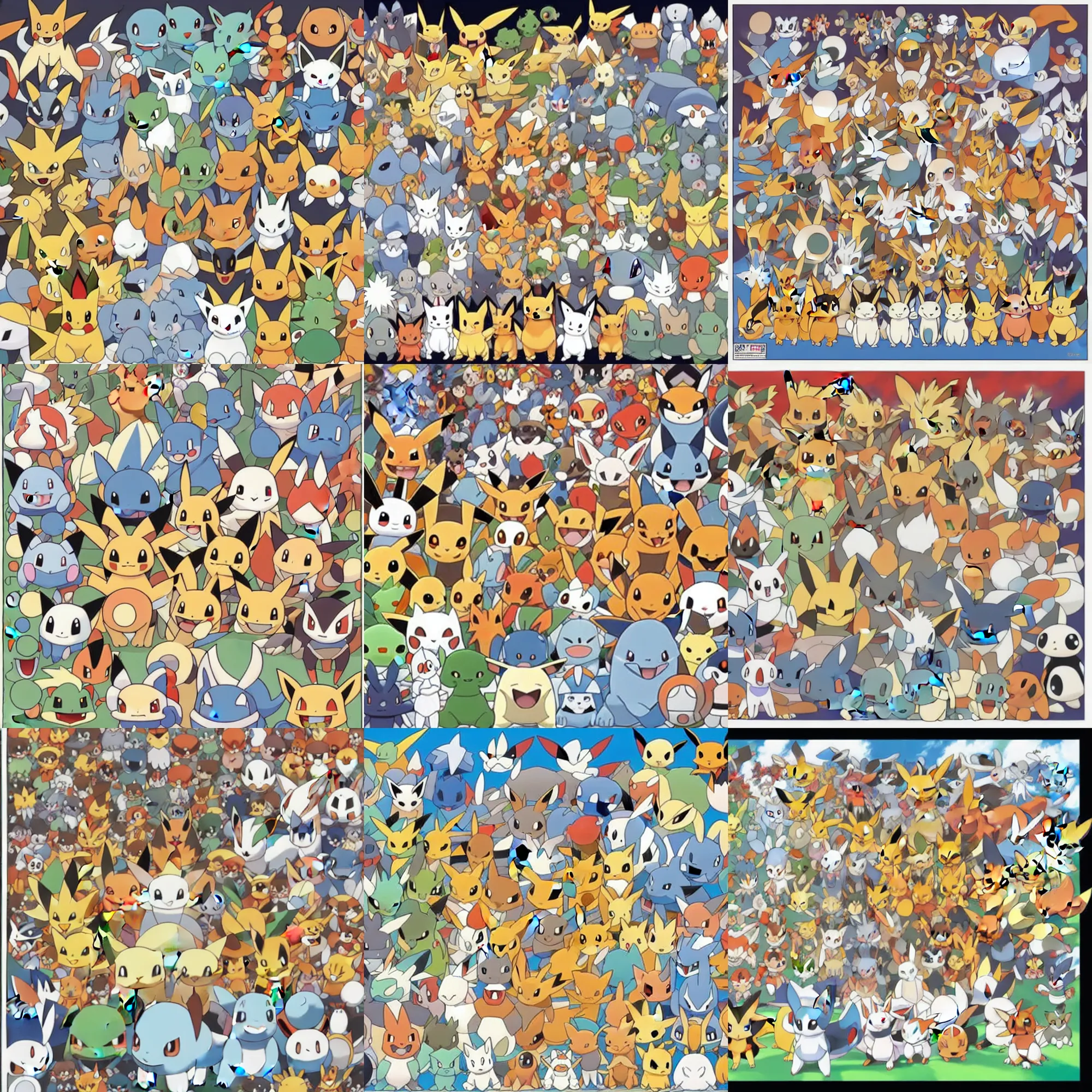 Prompt: official art of a symmetrical crowd of Pokémon, by Ken Sugimori and Junichi Masuda, whitespace, Bulbapedia, Pokémon logo, vulpix arcanine torkoal camerupt magcargo magmar