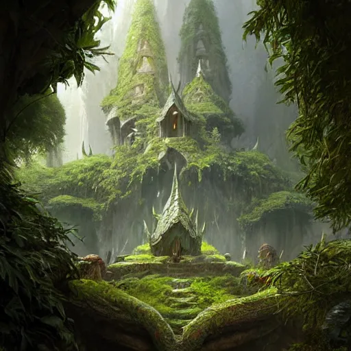 Image similar to worm's eye view of a elven headquarters carved inside a mountain above a lush garden, neatly trimmed vegetation, magical, natural light, fantasy, sharp focus, concept art, by greg rutkowski and craig mullins, cozy atmospheric