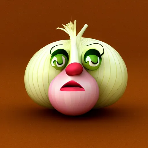 Image similar to onion. very sad. face. sad eyes. sad lips. crying. big wet tears. cartoon, 3 d render